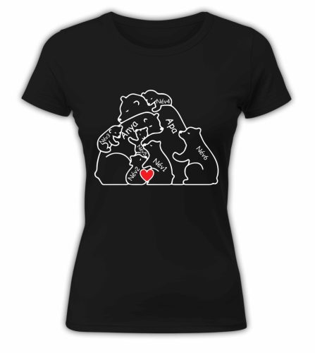 Mackó család nevekkel, szerkeszthető - női póló