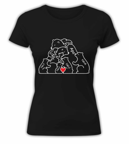 Mackó család nevekkel, szerkeszthető - női póló