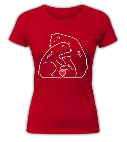 Mackó család nevekkel, szerkeszthető - női póló