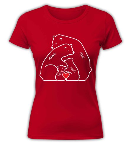 Mackó család nevekkel, szerkeszthető - női póló