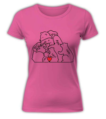 Mackó család nevekkel, szerkeszthető - női póló