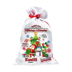   Mikulás és segédjei, névre szóló mikulászsák, jó/rossz jelöléssel