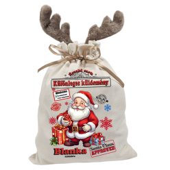   Névre szóló  rénszarvas agancsos mikulászsák, jó/rossz jelöléssel - vászon