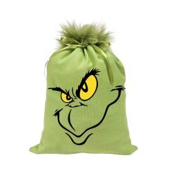 Grincs_04 mikulászsák zöld, műszőrrel - vászon
