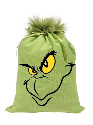 Grincs_04 mikulászsák zöld, műszőrrel - vászon