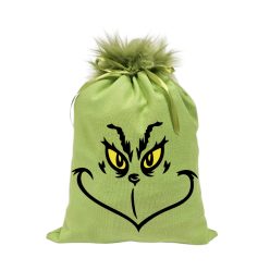 Grincs_05 mikulászsák zöld, műszőrrel - vászon