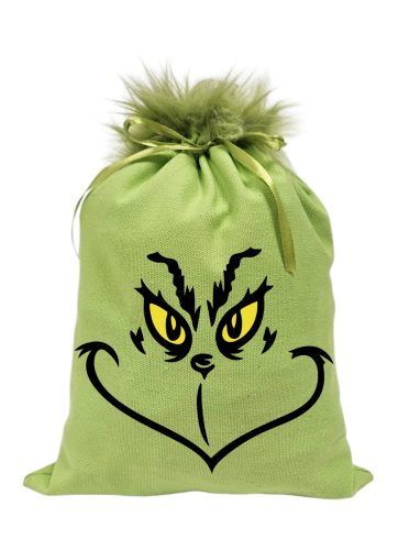 Grincs_05 mikulászsák zöld, műszőrrel - vászon