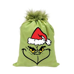 Grincs_06 mikulászsák zöld, műszőrrel - vászon