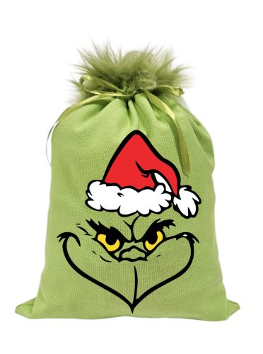 Grincs_06 mikulászsák zöld, műszőrrel - vászon