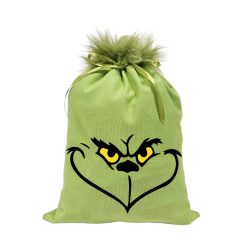 Grincs_07 mikulászsák zöld, műszőrrel - vászon