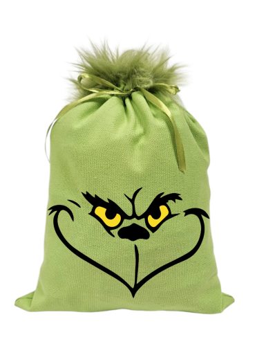 Grincs_07 mikulászsák zöld, műszőrrel - vászon