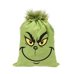 Grincs_08 mikulászsák zöld, műszőrrel - vászon