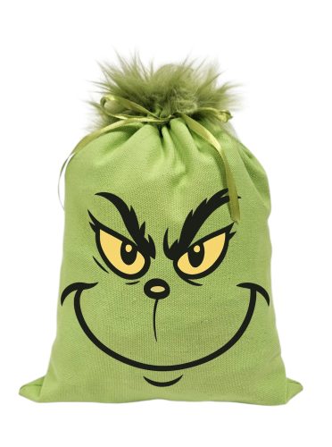 Grincs_08 mikulászsák zöld, műszőrrel - vászon