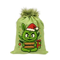   Névreszóló Grincsbubu mikulászsák zöld, műszőrrel - vászon