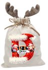Kezdőbetűs, névre szóló  rénszarvas agancsos mikulászsák - vászon