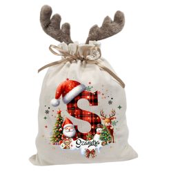   Kezdőbetűs_02, névre szóló  rénszarvas agancsos mikulászsák - vászon