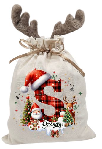 Kezdőbetűs_02, névre szóló  rénszarvas agancsos mikulászsák - vászon