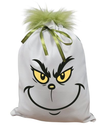 Grincs_01 mikulászsák zöld hátoldallal, műszőrrel 