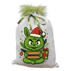   Névreszóló GrincsBubu mikulászsák zöld hátoldallal, műszőrrel 