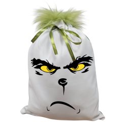 Grincs_02 mikulászsák zöld hátoldallal, műszőrrel 