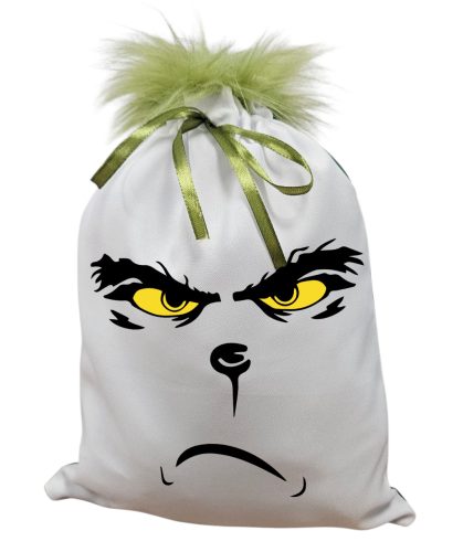 Grincs_02 mikulászsák zöld hátoldallal, műszőrrel 