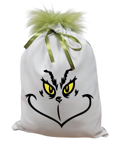 Grincs_03 mikulászsák zöld hátoldallal, műszőrrel 