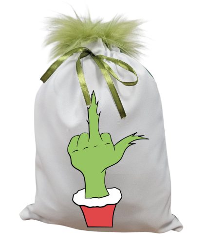 Grincs_04 mikulászsák zöld hátoldallal, műszőrrel 