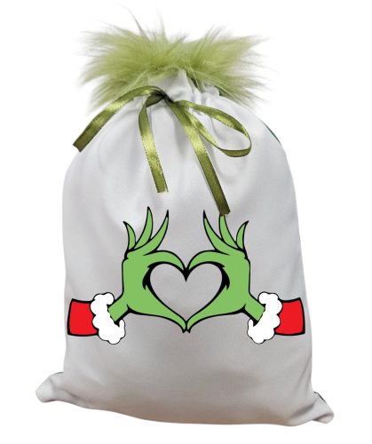 Grincs_05 mikulászsák zöld hátoldallal, műszőrrel 