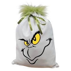 Grincs_06 mikulászsák zöld hátoldallal, műszőrrel 