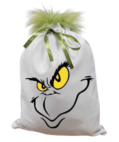 Grincs_06 mikulászsák zöld hátoldallal, műszőrrel 