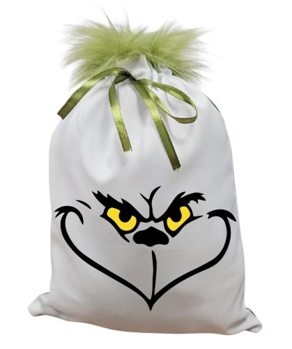 Grincs_07 mikulászsák zöld hátoldallal, műszőrrel 