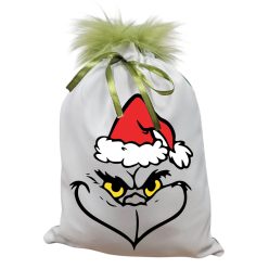Grincs_08 mikulászsák zöld hátoldallal, műszőrrel 