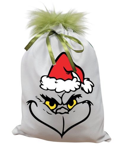 Grincs_08 mikulászsák zöld hátoldallal, műszőrrel 