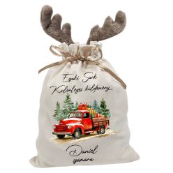  Vintage teherautó, névre szóló  rénszarvas agancsos mikulászsák - vászon