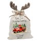 Vintage teherautó, névre szóló  rénszarvas agancsos mikulászsák - vászon
