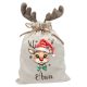Fiús csokornyakkendős rénszarvas, névre szóló  agancsos mikulászsák - vászon