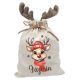 Lányos sálas rénszarvas, névre szóló  agancsos mikulászsák - vászon