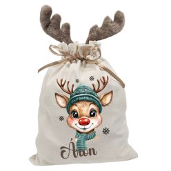   Fiús sálas rénszarvas, névre szóló  agancsos mikulászsák - vászon