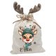 Fiús sálas rénszarvas, névre szóló  agancsos mikulászsák - vászon