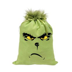 Grincs_01 mikulászsák zöld, műszőrrel - vászon
