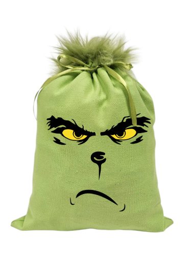 Grincs_01 mikulászsák zöld, műszőrrel - vászon