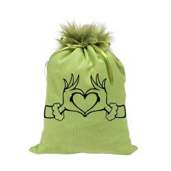 Grincs_03 mikulászsák zöld, műszőrrel - vászon