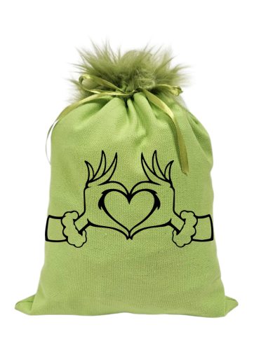 Grincs_03 mikulászsák zöld, műszőrrel - vászon