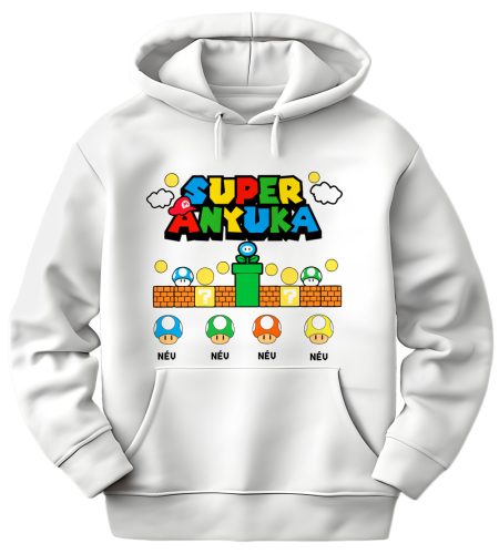 Super Anyuka, gyermek nevekkel (super mario version) - unisex kapucnis pulóver