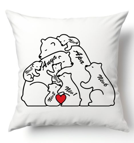 Mackó család nevekkel - párnahuzat